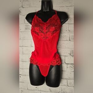 Dreamgirl Red Lace Sheer Teddy Bodysuit Set One Size NWOT